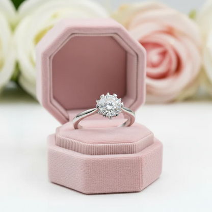 Silver plated Claws Solitaire Adjustable ring with Box